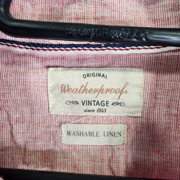 Mens Red White Weatherproof Vintage Shirt Button Up Short Sleeve Linen Blend XL - Picture 3 of 8